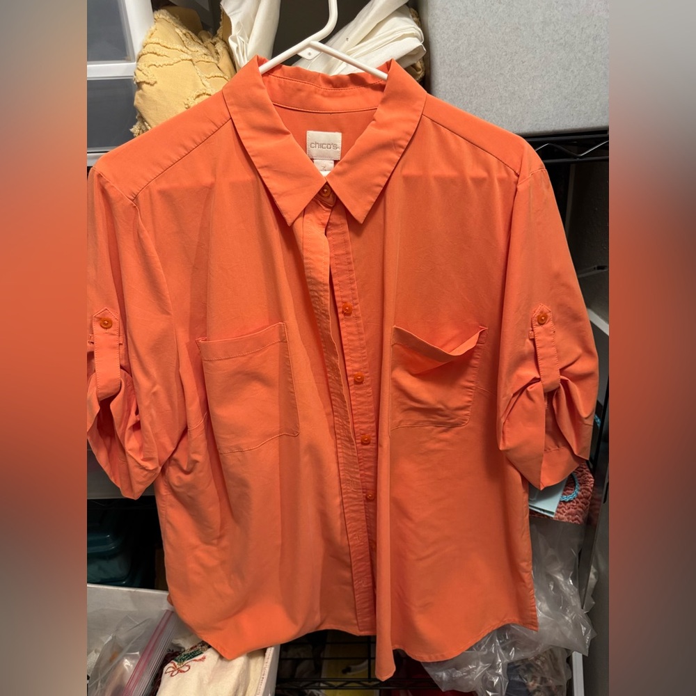 Chico's Bright Coral Button-Up Blouse